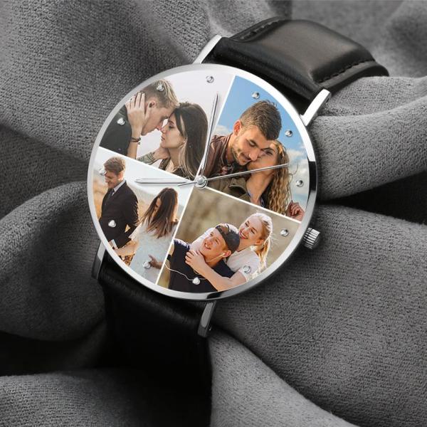 Custom Photo Watch Personalized Collage Photo Watch Gift for Husband Wife Family Friend