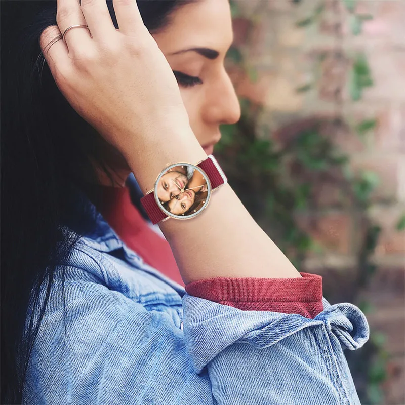 Ladies Watch Personalized Photo Watch With Black Red Blue Strap Birthday Gift - photowatch