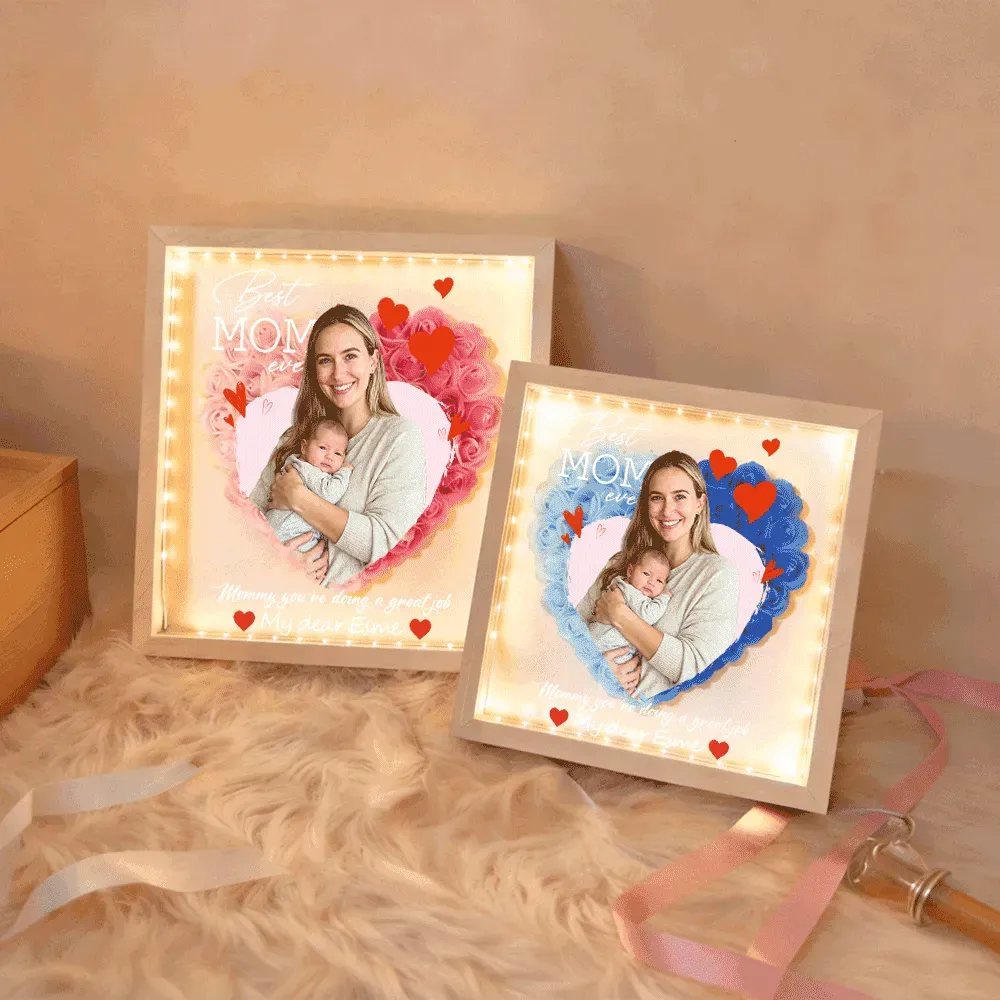 Personalized Flower Shadow Box with Light, Custom Photo & Name Gift For Mom, Gift For Mother's Day - Photowatch