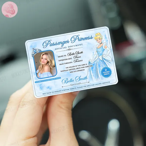 Personalized Princess Passenger ID Card, Jasmine Car Accessory, Custom Photo & Name Car Visor Clip, Gift for Her