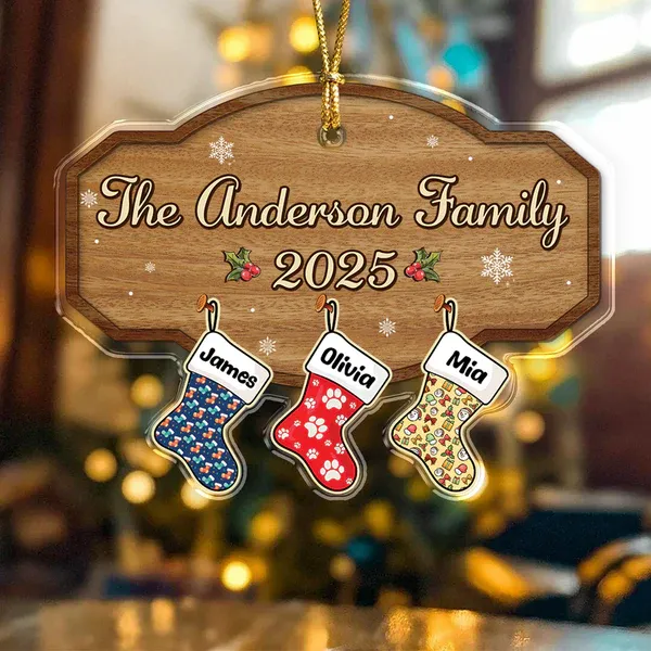 Personalized Family Christmas Ornament 2025 Custom Name Stocking Design, Wooden Family Name Plaque, Holiday Keepsake Gift - Photowatch