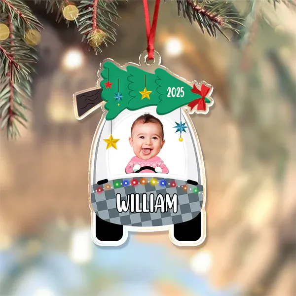 Custom Photo Cute Baby First Christmas Car Acrylic Ornament - Photowatch