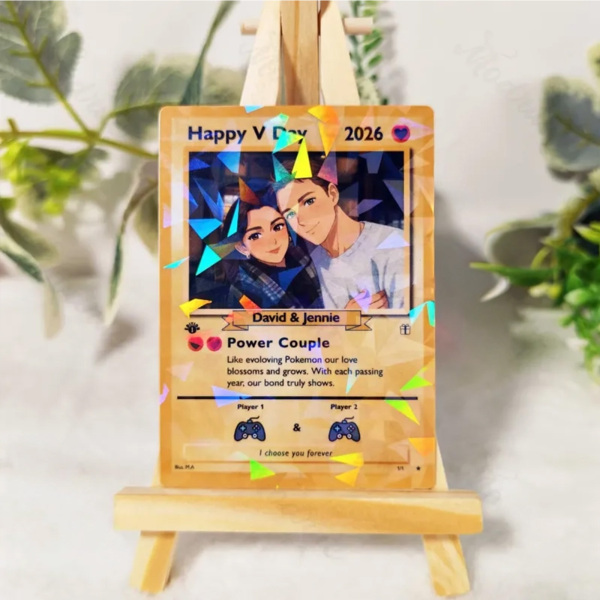 Personalized Valentine’s Day Power Couple Card, Custom Anniversary Card Couple Photo Anime Style, Best Valentine's Day Gift for Lover