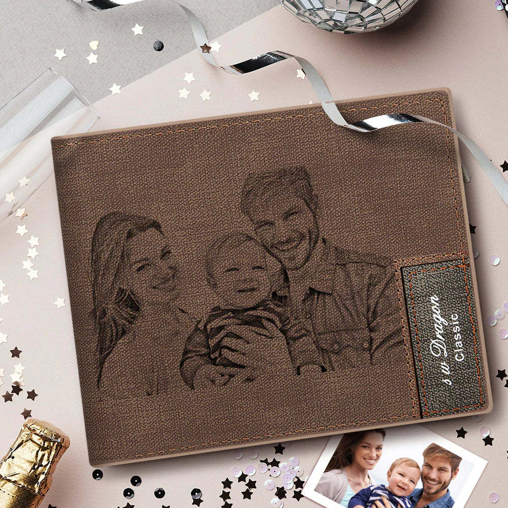 Father's Day Gifts Personalized Photo Wallet For Men Custom Photo Engraved Wallet