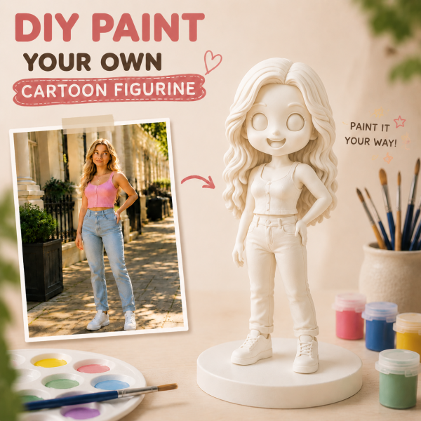 Custom DIY Paintable Plaster Figurine from Your Photo | Personalized Cartoon Gift for Family, Couples, Kids & Friends - Photowatch