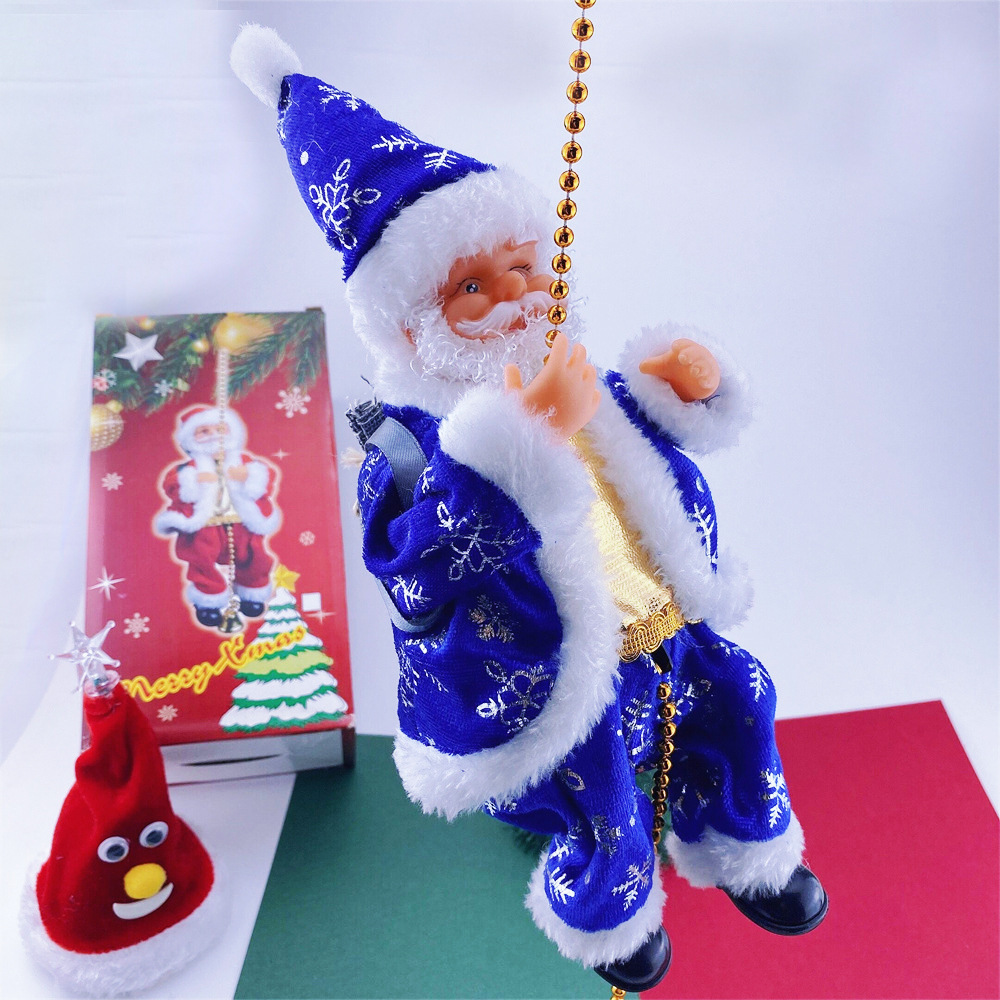Santa Claus Musical Climbing Rope Christmas Gift for Kids, Electric Climbs Up and Down,Xmas Toy Xmas Tree Ornament