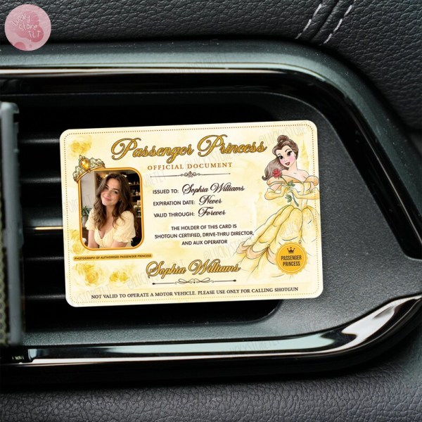 Personalized Princess Passenger ID Card, Jasmine Car Accessory, Custom Photo & Name Car Visor Clip, Gift for Her