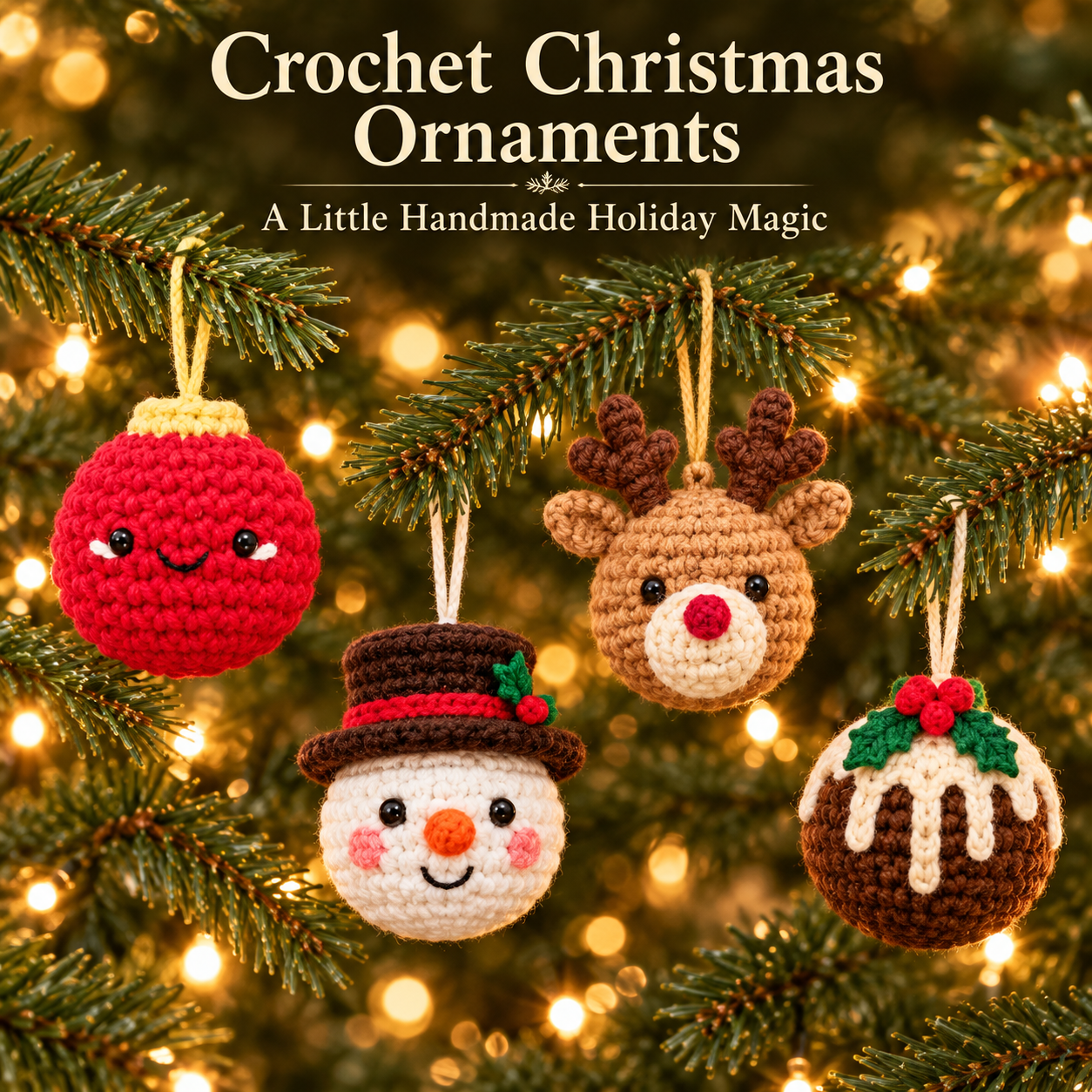 Handmade Crochet Christmas Ornament with Foam Ball Core Cute Squeeze Decoration Holiday Gift