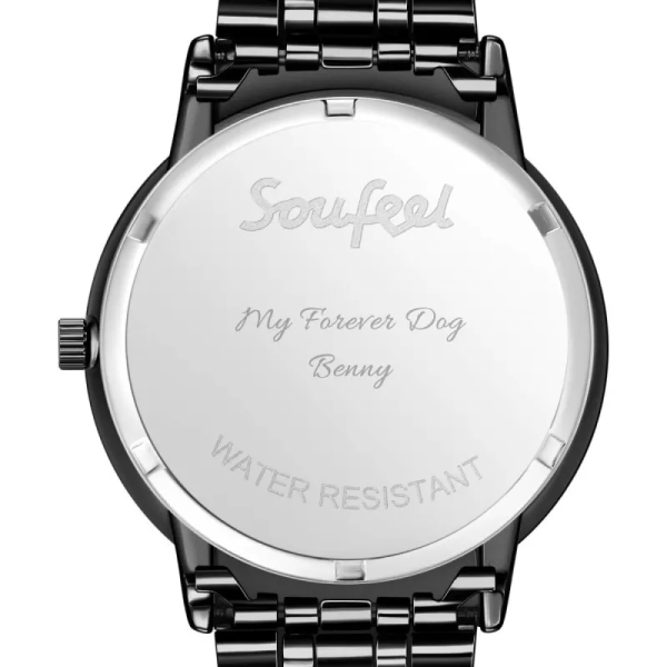 Men's Engraved Photo Watch With Luminous Pointer Black Alloy Bracelet 38mm - photowatch