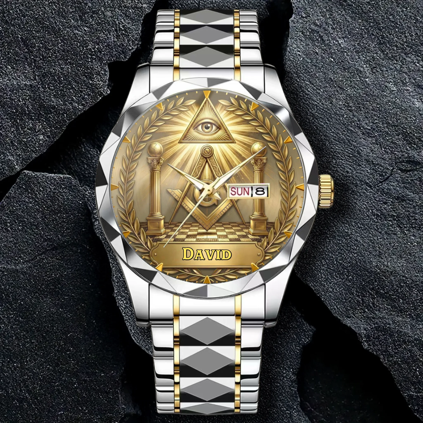 Custom Name Engraved Eagle Luxury Watch, Vintage Aztec Style Stainless Steel Timepiece, Personalized Gift for Men, Father’s Day Gift