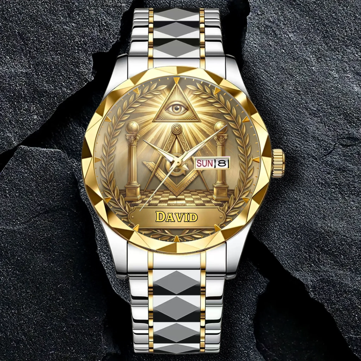 Custom Name Engraved Eagle Luxury Watch, Vintage Aztec Style Stainless Steel Timepiece, Personalized Gift for Men, Father’s Day Gift