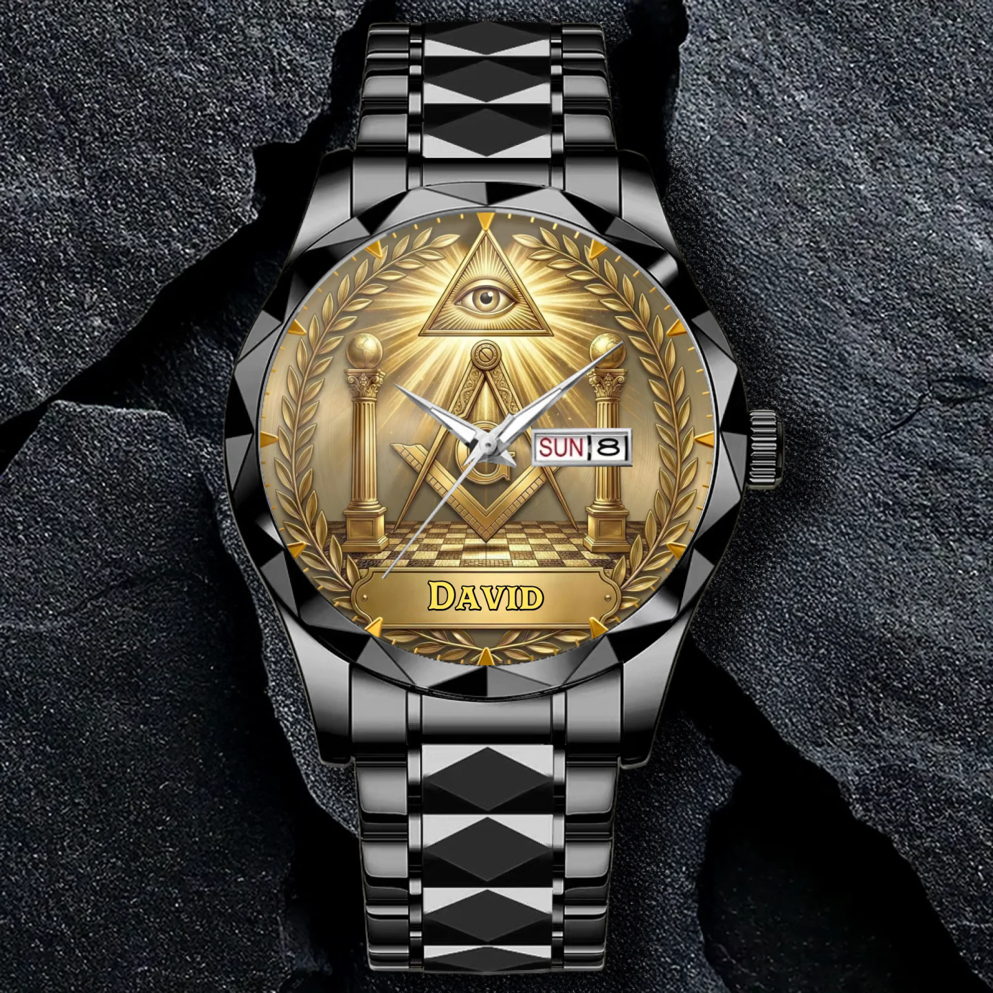 Custom Name Engraved Eagle Luxury Watch, Vintage Aztec Style Stainless Steel Timepiece, Personalized Gift for Men, Father’s Day Gift