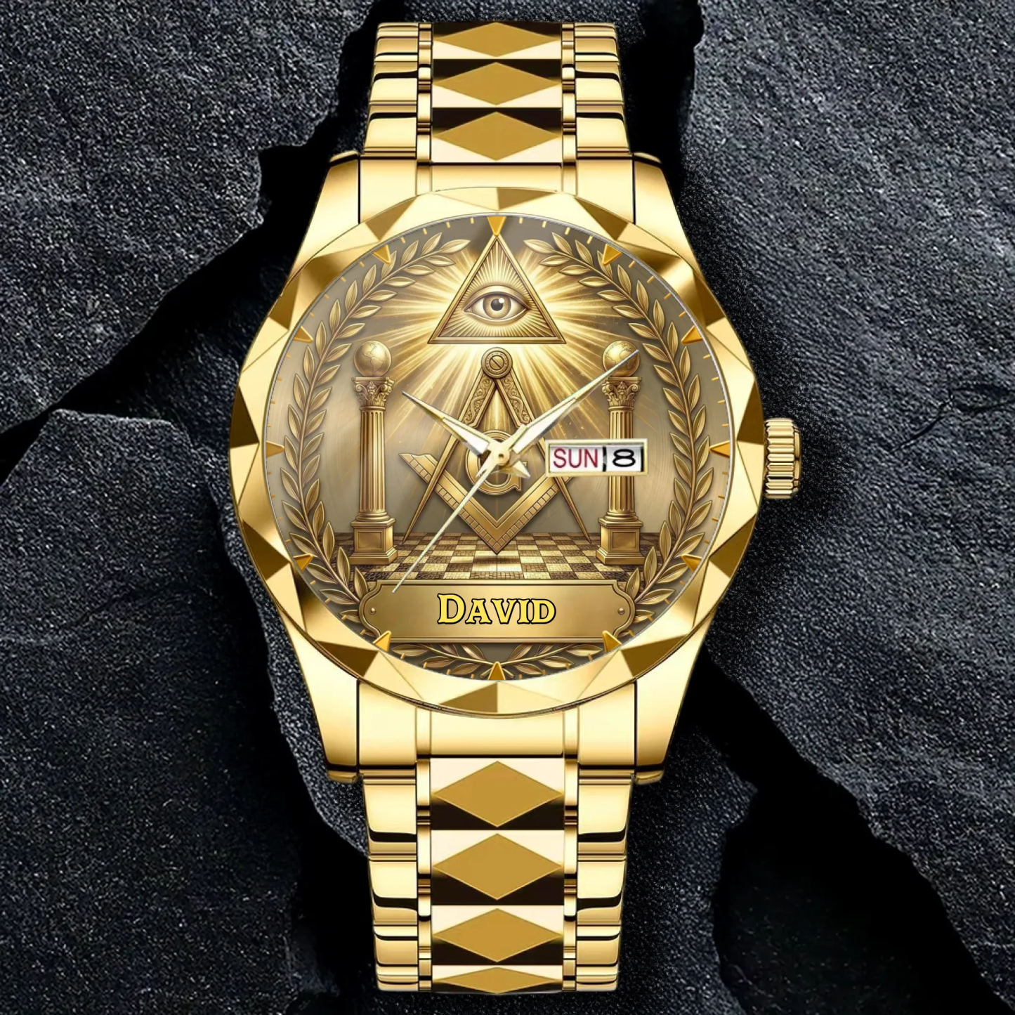 Custom Name Engraved Eagle Luxury Watch, Vintage Aztec Style Stainless Steel Timepiece, Personalized Gift for Men, Father’s Day Gift