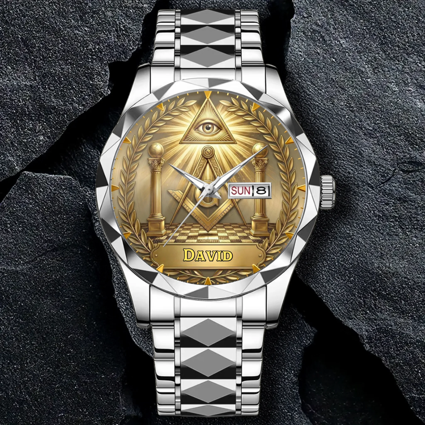 Custom Name Engraved Eagle Luxury Watch, Vintage Aztec Style Stainless Steel Timepiece, Personalized Gift for Men, Father’s Day Gift