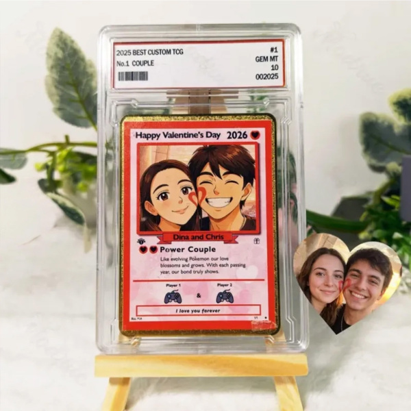 Personalized Valentine’s Day Power Couple Card, Custom Anniversary Card Couple Photo Anime Style, Best Valentine's Day Gift for Lover
