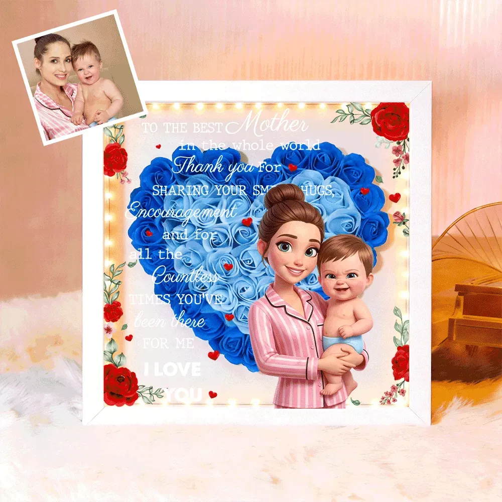 Personalized Flower Shadow Box with Light, Custom Photo & Name Gift For Mom, Gift For Mother's Day - Photowatch