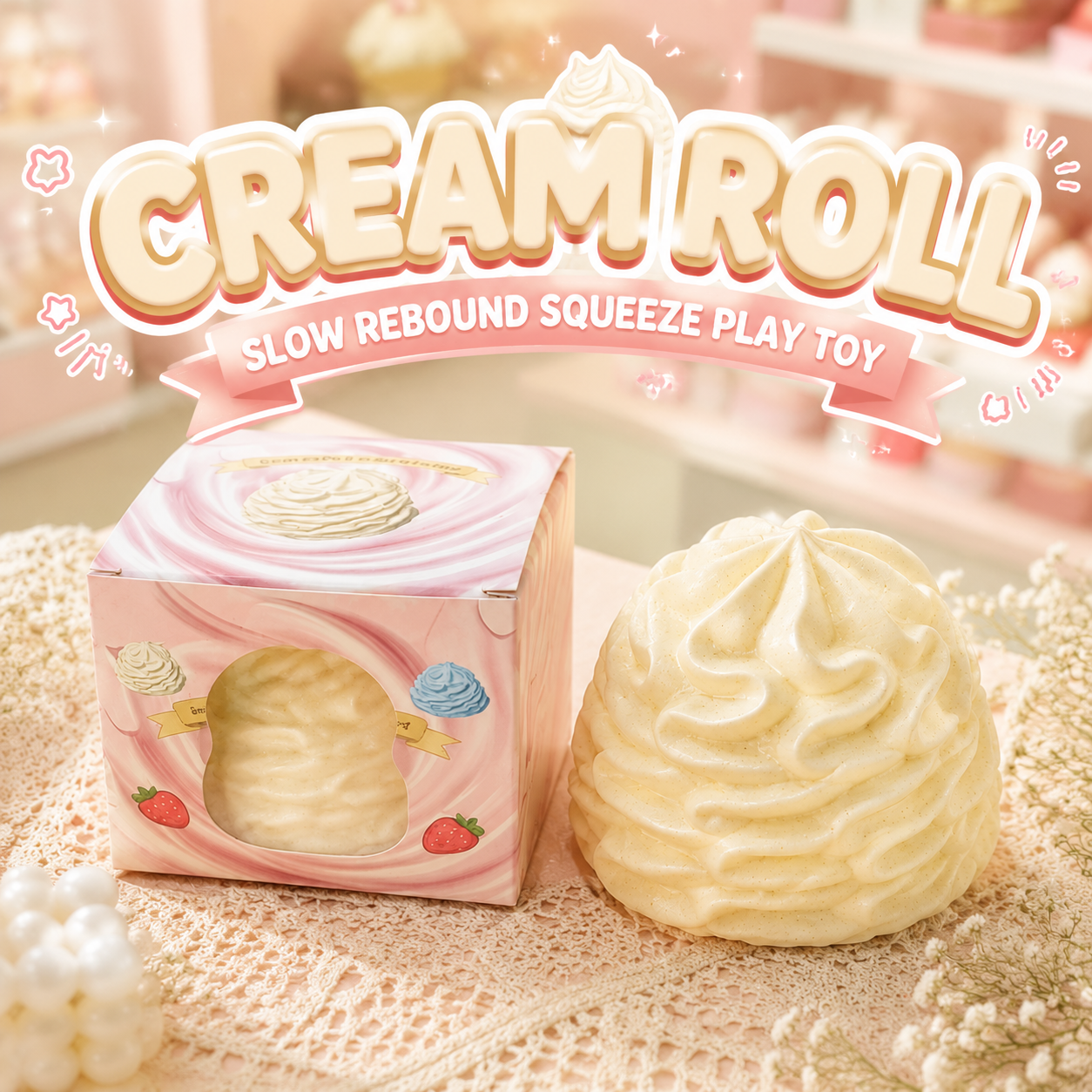 Cream Roll Slow Rebound Squeeze Play Toy, Soft Dessert Stress Relief Squeeze Fidget Toy, Cute Sensory Play Gift