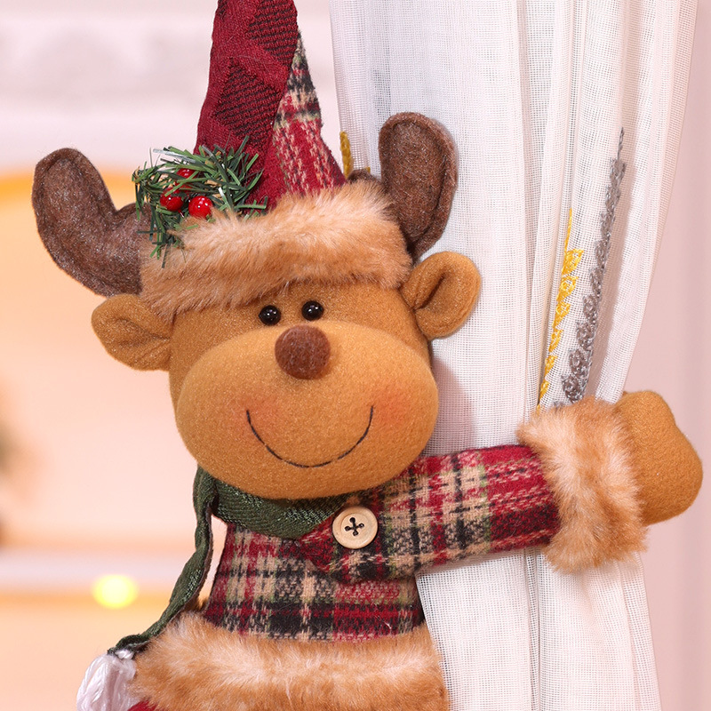 Christmas Curtain Tiebacks | Cute Santa, Snowman & Reindeer Plush Decorations | Holiday Home Décor