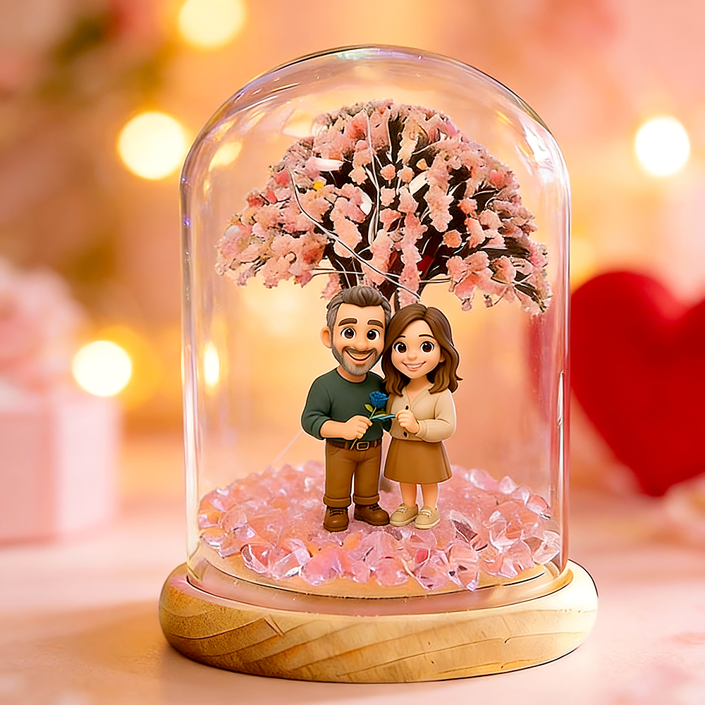Personalised 3D Couple Figurine Cherry Blossom Light Bottle, Custom Romantic Keepsake Gift, Best Valentine’s Day Gift for Couple