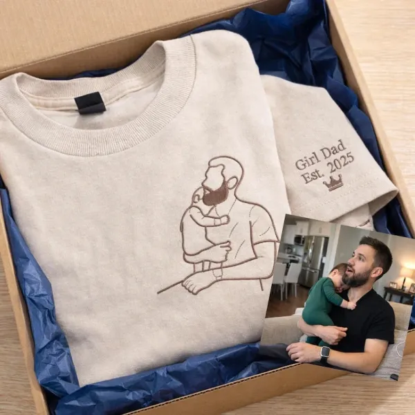 Custom Dad Photo Shirt - Embroidered Dad & Kids Portrait - Personalized Father's Day Keepsake Gift - Photowatch