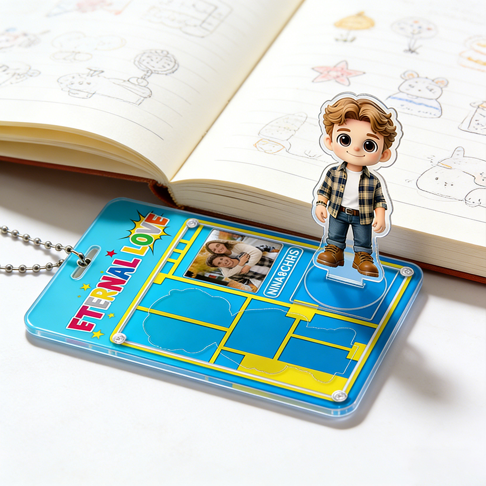 Personalized Couple Photo Keychain with Mini Me Standee, Custom Cartoon Figure & Name Love Tag, Best Valentine’s Gift for Couple