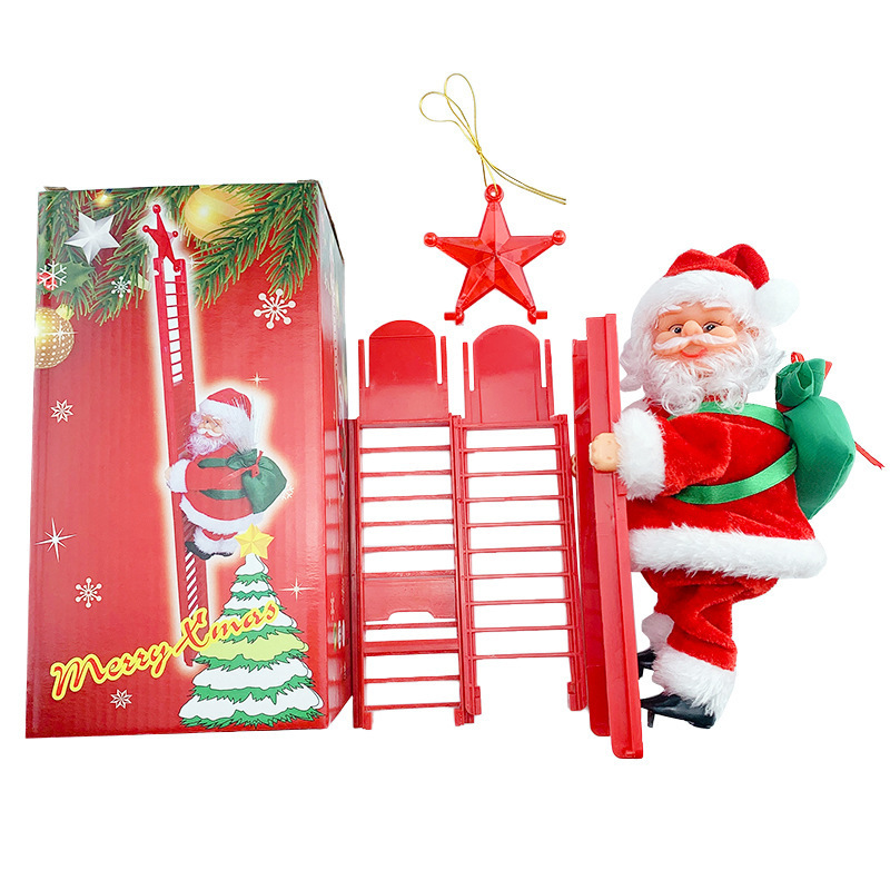 Santa Claus Musical Climbing Rope Christmas Gift for Kids, Electric Climbs Up and Down,Xmas Toy Xmas Tree Ornament