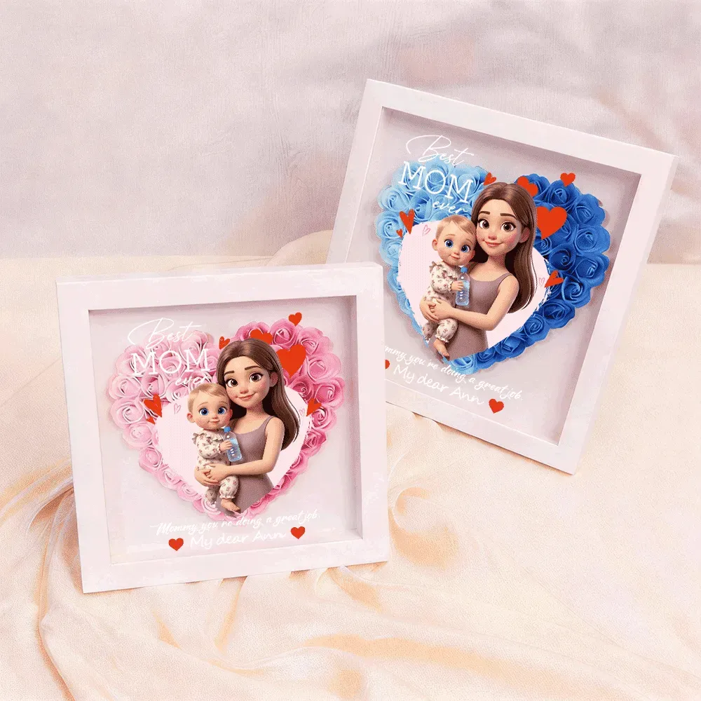 Personalized Flower Shadow Box with Light, Custom Photo & Name Gift For Mom, Gift For Mother's Day - Photowatch