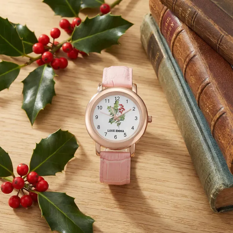 Birth Flower Custom Watch for MOM, Personalized Floral Wrist Watch, Mothers Day Gift, Birthday Gift for Her, Engraved Name Watch