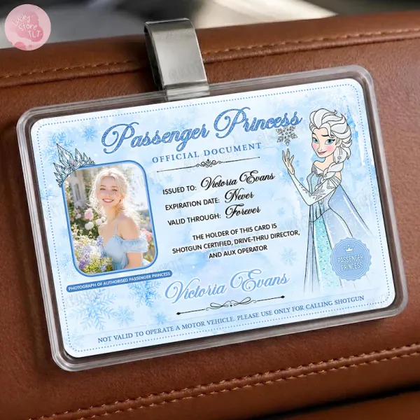 Personalized Princess Passenger ID Card, Jasmine Car Accessory, Custom Photo & Name Car Visor Clip, Gift for Her