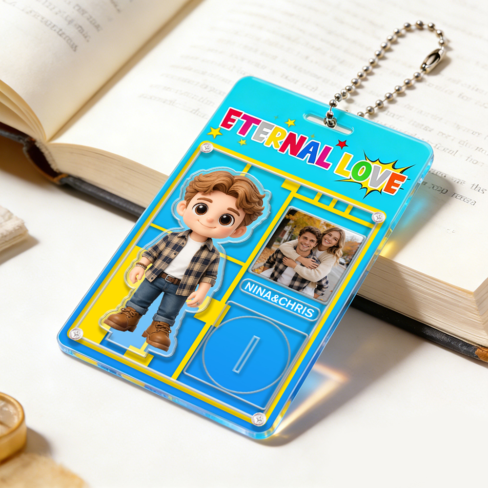 Personalized Couple Photo Keychain with Mini Me Standee, Custom Cartoon Figure & Name Love Tag, Best Valentine’s Gift for Couple