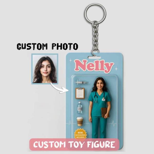 3D Effect Action Figure Pack Packaging Toy Box Style Art Gift Personalized Acrylic Keychain Gift for Mother - Photowatch