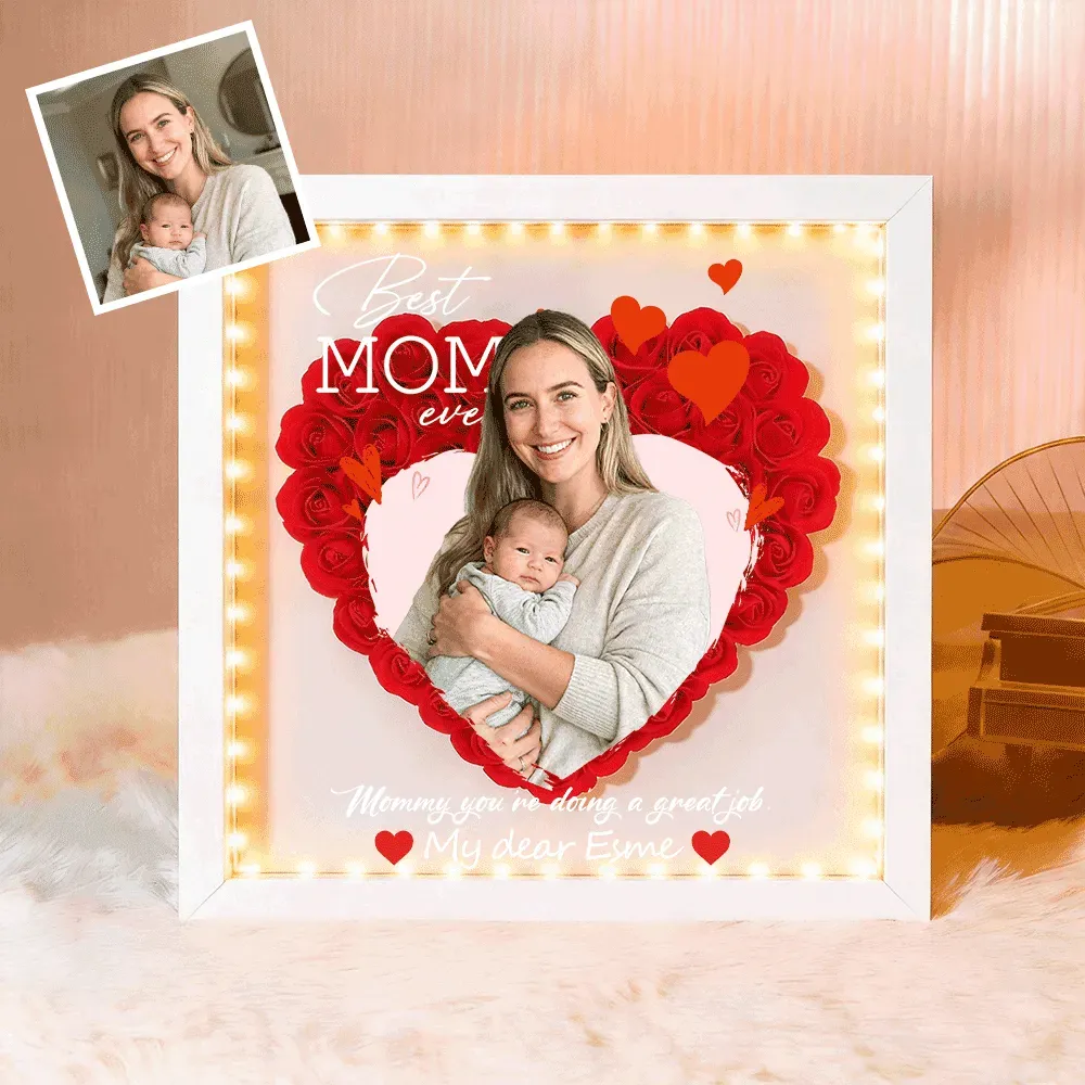 Personalized Flower Shadow Box with Light, Custom Photo & Name Gift For Mom, Gift For Mother's Day - Photowatch