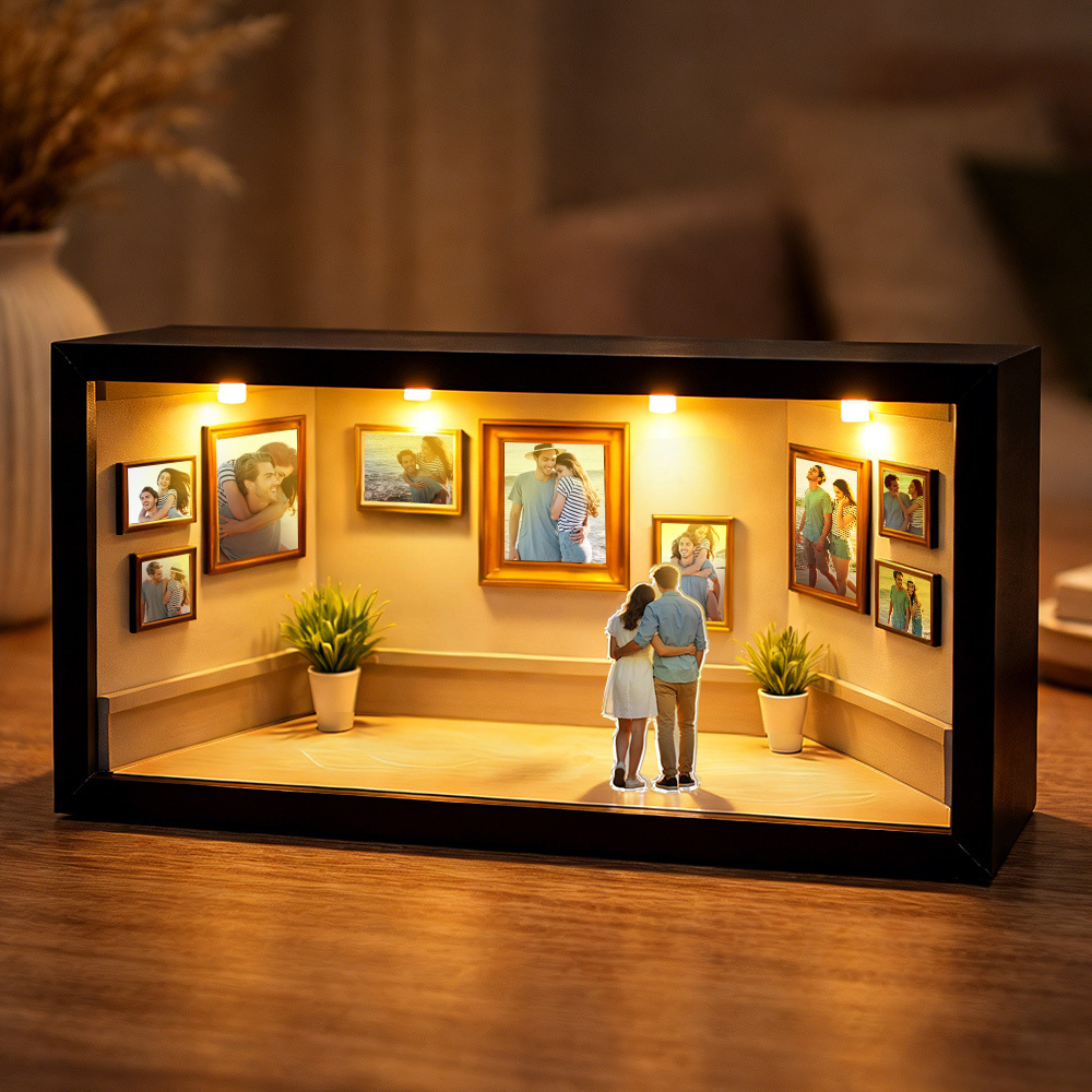 Personalized "Museum of Us" Shadow Box Light, Custom Couple Figure Display, A Love Story Turned into Art