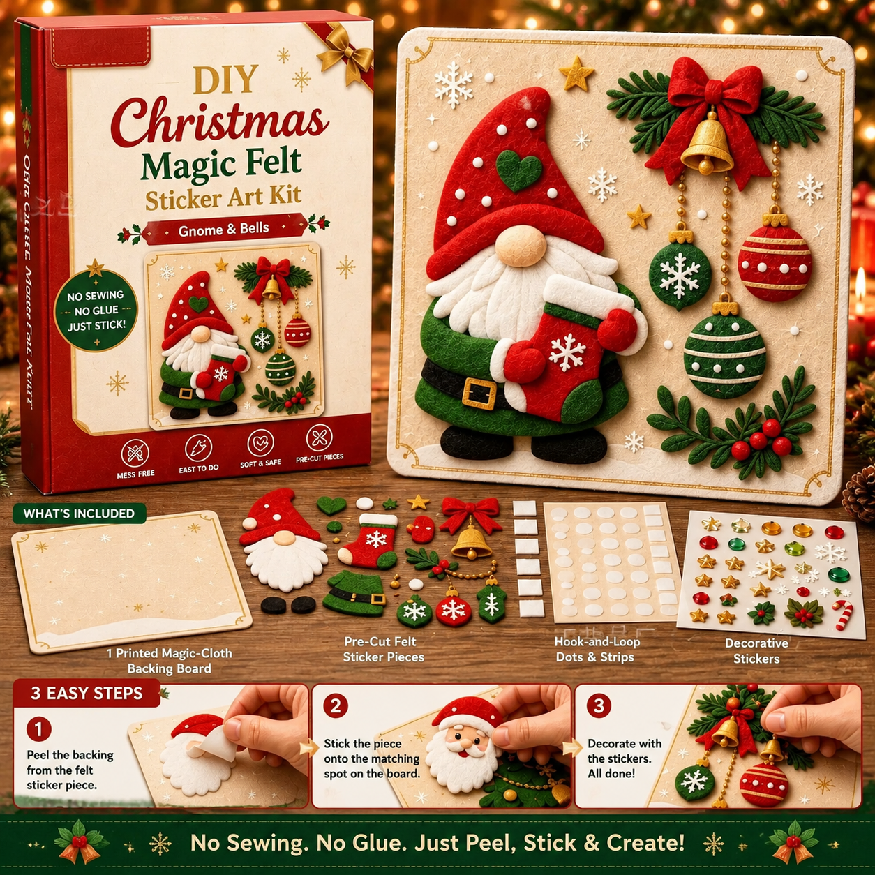DIY Christmas Magic Felt Sticker Art Kit Reusable Holiday Craft Set for Kids Family Christmas Decoration Gift