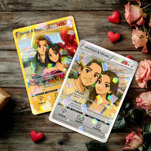 Personalized Valentine’s Day Power Couple Card, Custom Anniversary Card Couple Photo Anime Style, Best Valentine's Day Gift for Lover