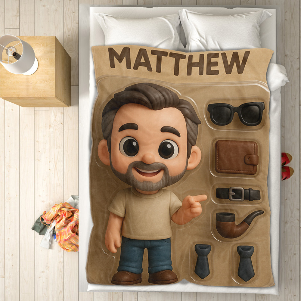 Custom 2D Mini Figures Blanket Custom Toy Figure Blanket Personalization Photo Blanket for Him - CustomPetGifts