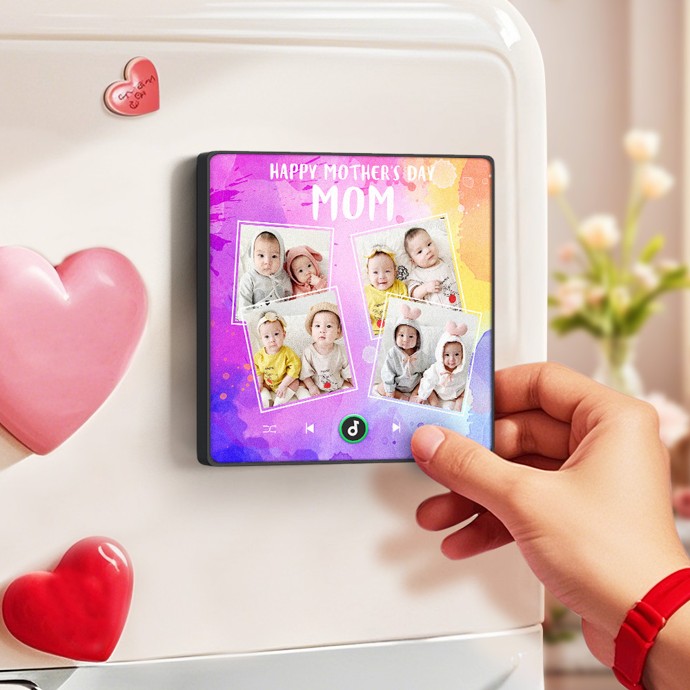 Custom Music Fridge Magnets That Plays Music with 4 Photos Mother's Day Gifts for Mum -
