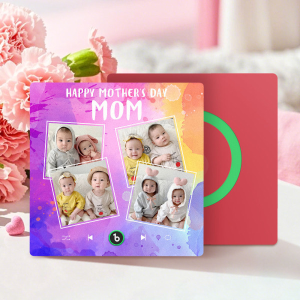 Custom Music Fridge Magnets That Plays Music with 4 Photos Mother's Day Gifts for Mum -