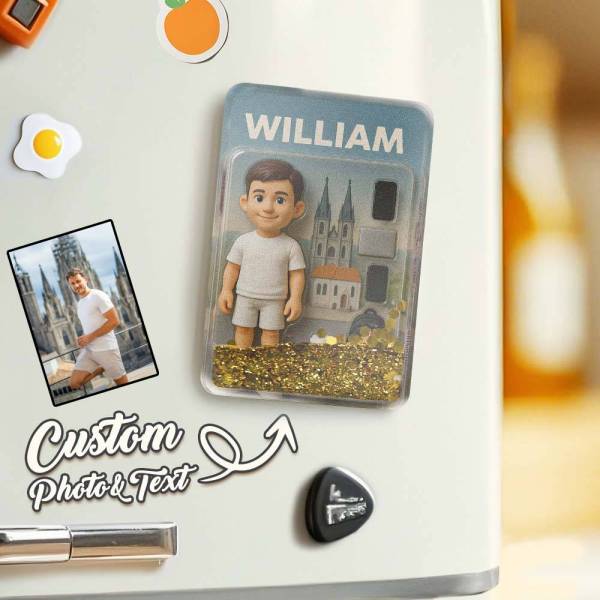 Custom 3D Effect Action Figure Pack Packaging Toy Box Style Art Gift Personalized Quicksand Fridge Magnet Gift for Father