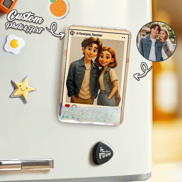 Custom Cartoon Style Art Gift Personalized Flowing Sand Acrylic Fridge Magnets Couple's Gifts Wedding Gifts