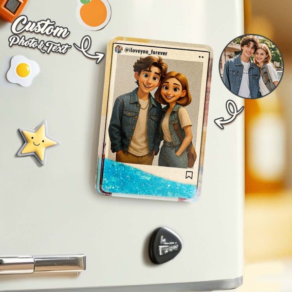 Custom Cartoon Style Art Gift Personalized Flowing Sand Acrylic Fridge Magnets Couple's Gifts Wedding Gifts