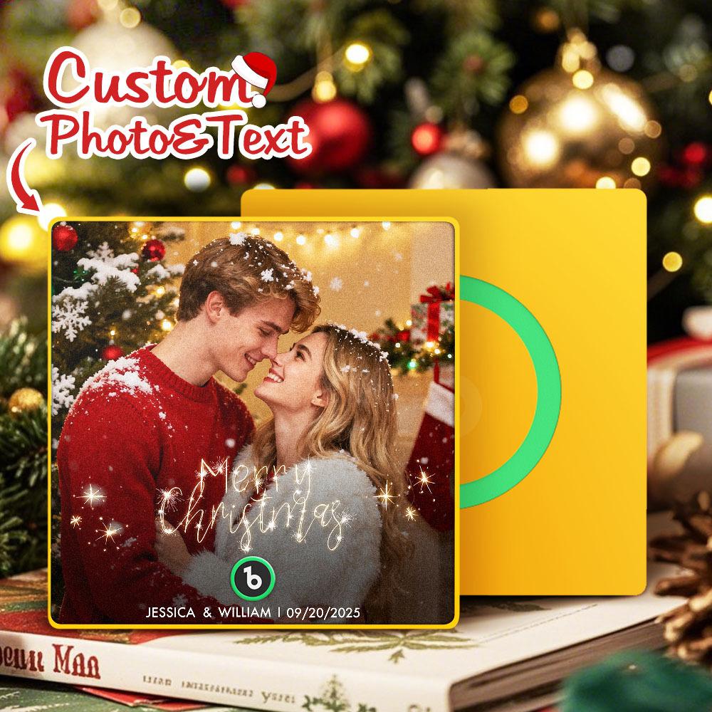 Custom Christmas Themed Music Fridge Magnets With Couple Photos Engravings And Dates For Her