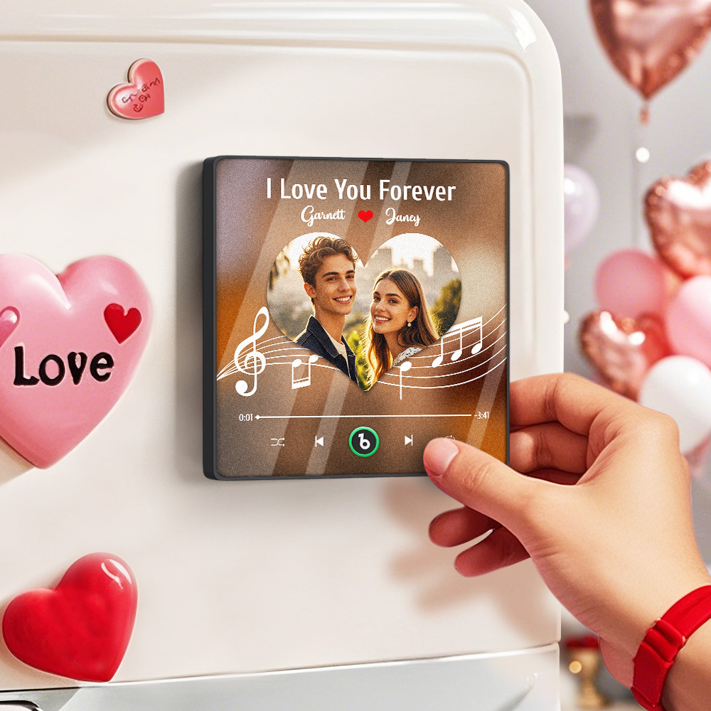 Custom Music Fridge Magnets With Sheet Music And Love Hearts Custom Photos And Text For Couples