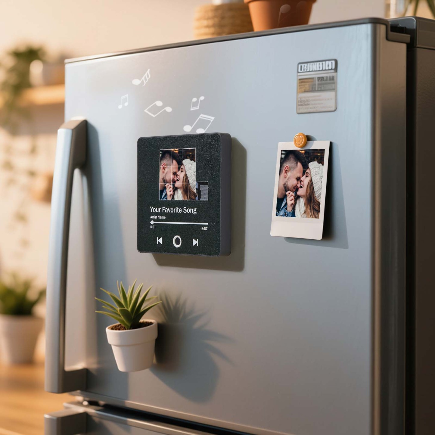 Custom Sliding Puzzle Music Photo Fridge Magnet, Personalized Photo & Song, Best Christmas Gift for Couple, Family, Friend