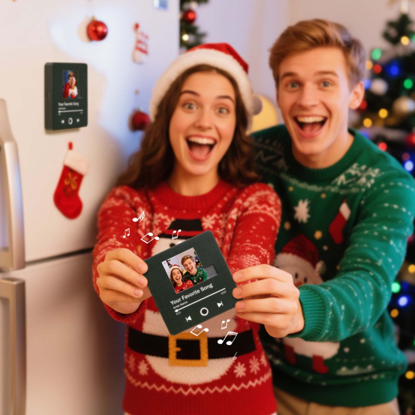 Custom Sliding Puzzle Music Photo Fridge Magnet, Personalized Photo & Song, Best Christmas Gift for Couple, Family, Friend