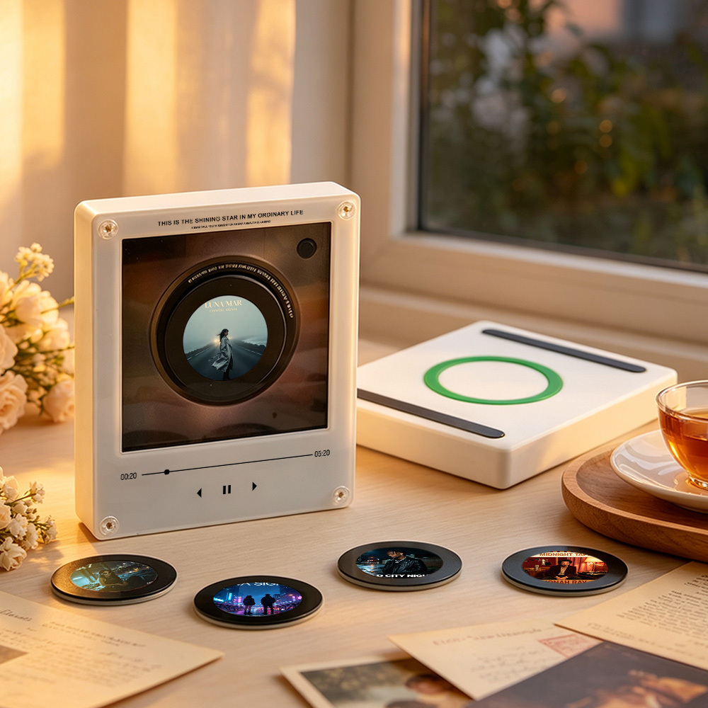 Custom Mini Vinyl Record Music Player With 9 Discs,  Magnetic Disc Music Player with Rechargeable Battery