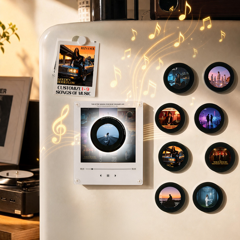 Custom Mini Vinyl Record Music Player With 9 Discs,  Magnetic Disc Music Player with Rechargeable Battery
