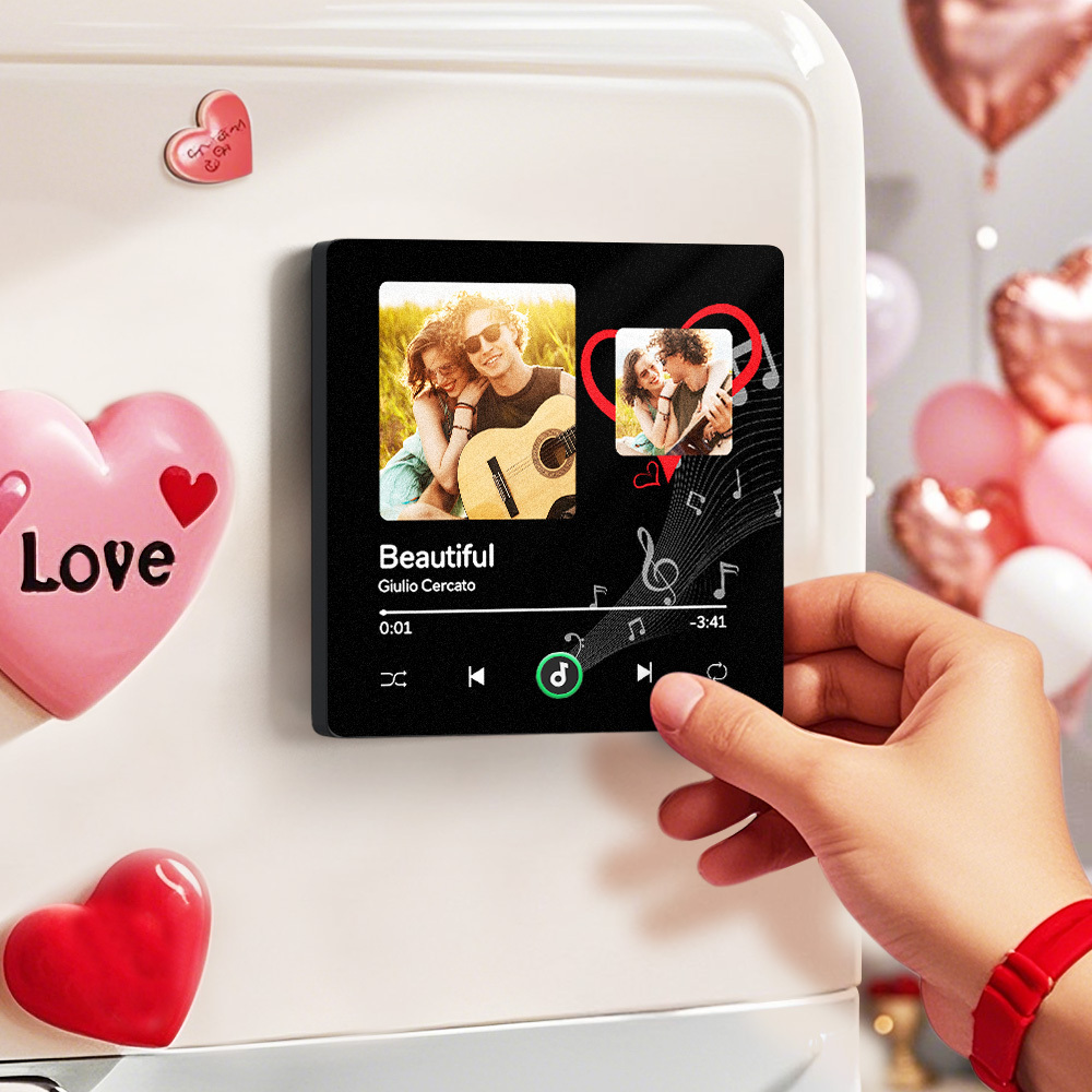 Custom Music Fridge Magnets Valentine's Day Gifts Custom Music Fridge Magnet Colorful Frame Album Fridge Magnet Can Play Songs Gift for Couple