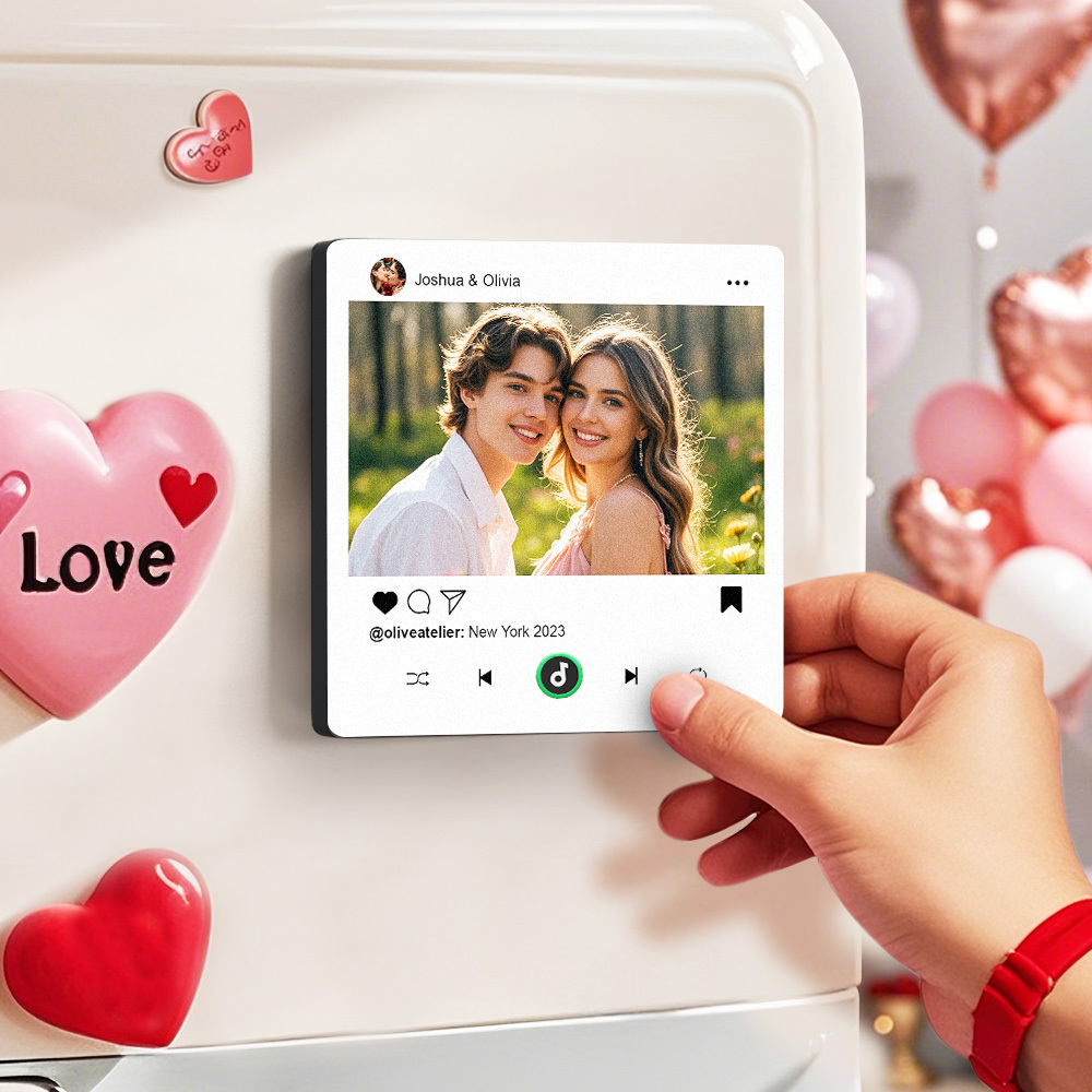 Custom Music Fridge Magnets Valentine's Day Gifts Custom Music Fridge Magnet Colorful Frame Album Fridge Magnet Can Play Songs Gift for Couple