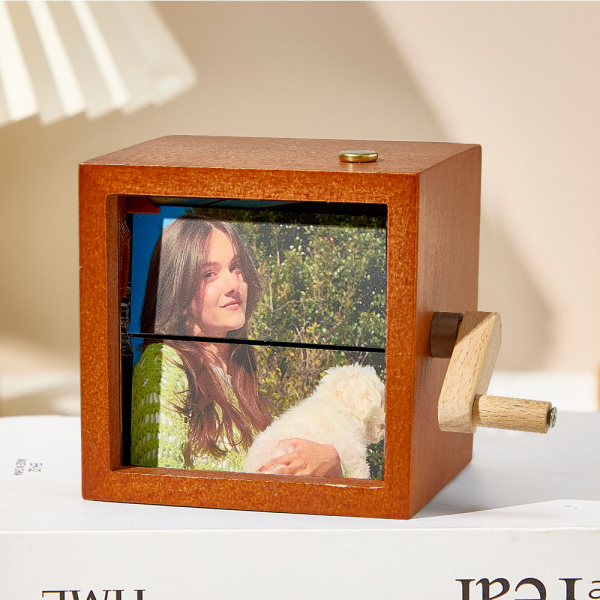 Custom Photo Flipbook Frame Animation Machine Mechanical Hand-cranked Flipbook Box with Light Black Walnut Christmas Gifts - Photowatch